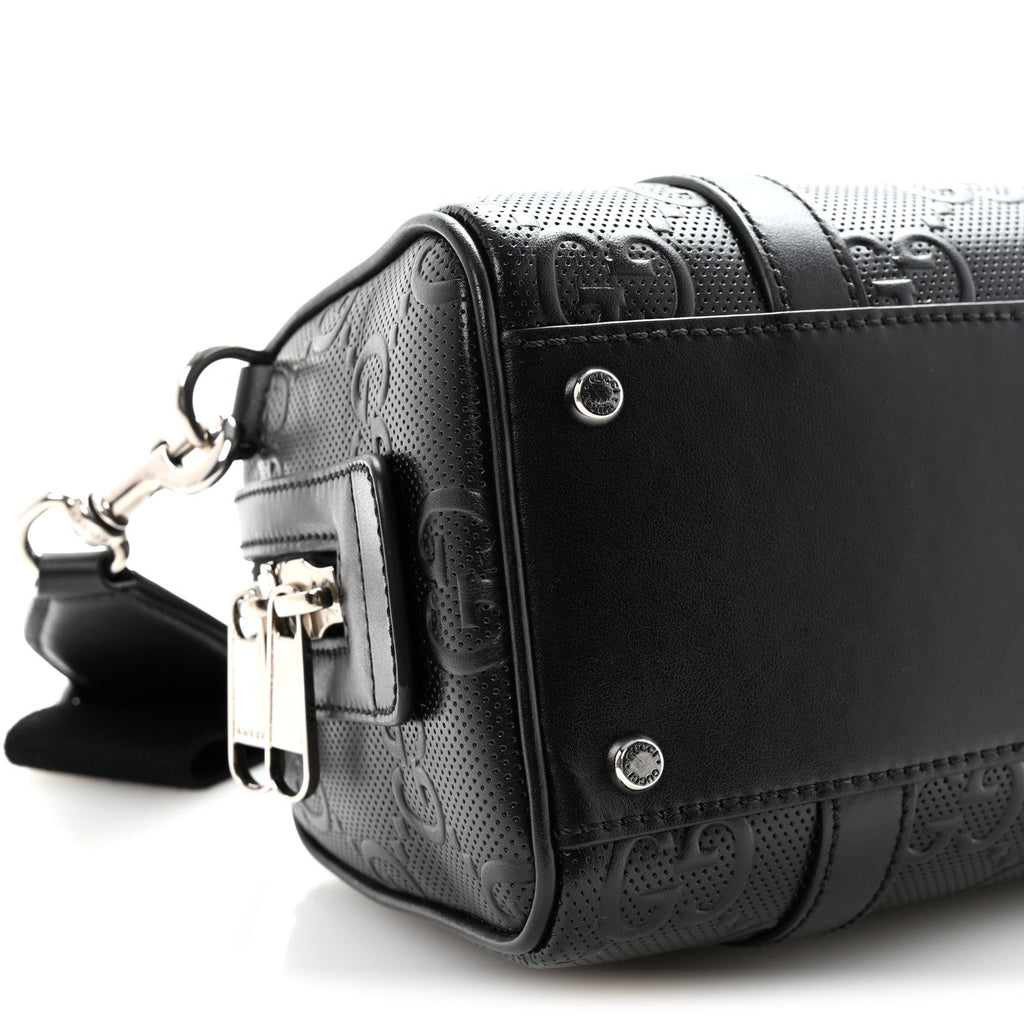 Gucci Calfskin GG Tennis Embossed Mini Duffle Bag Black