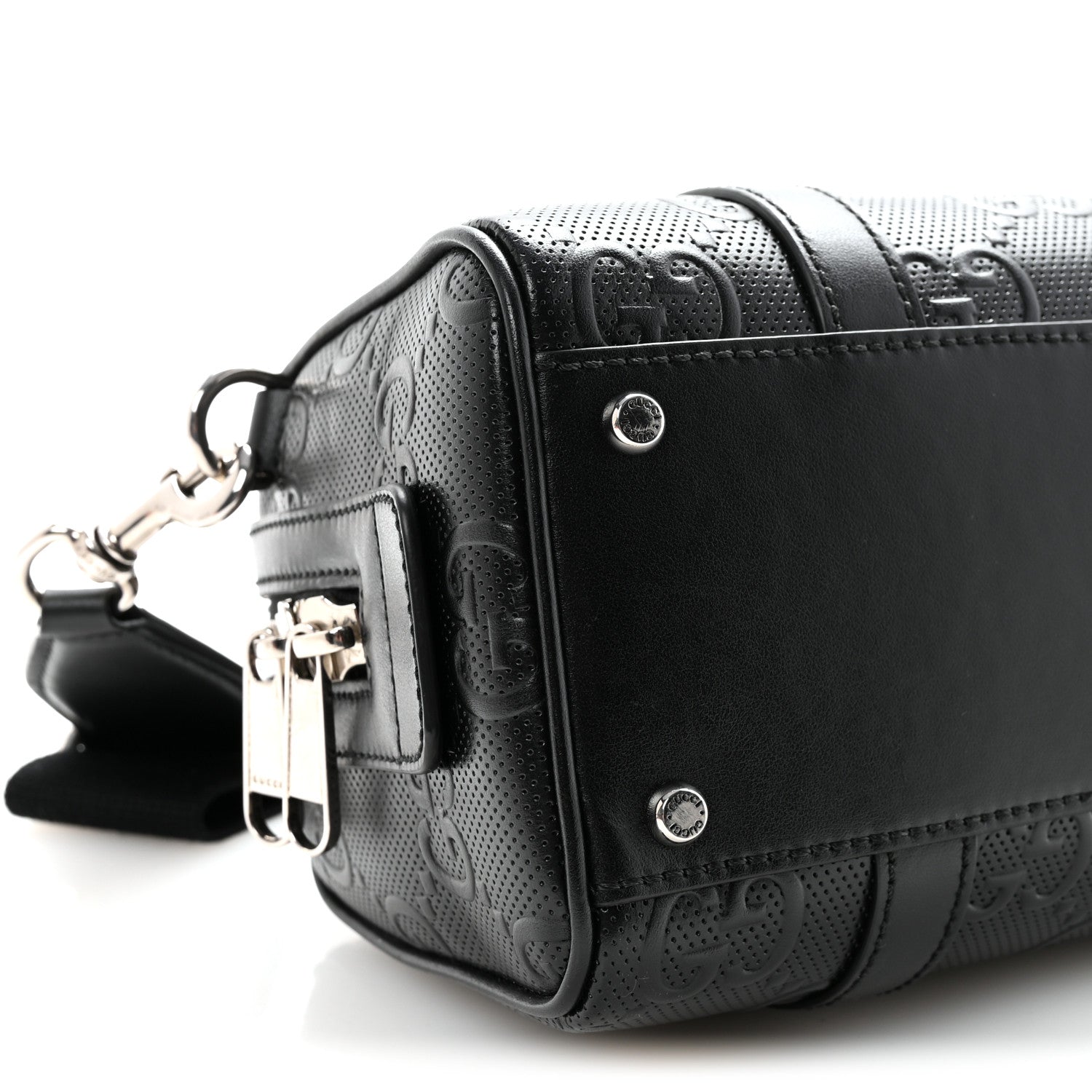 Gucci Calfskin GG Tennis Embossed Mini Duffle Bag Black