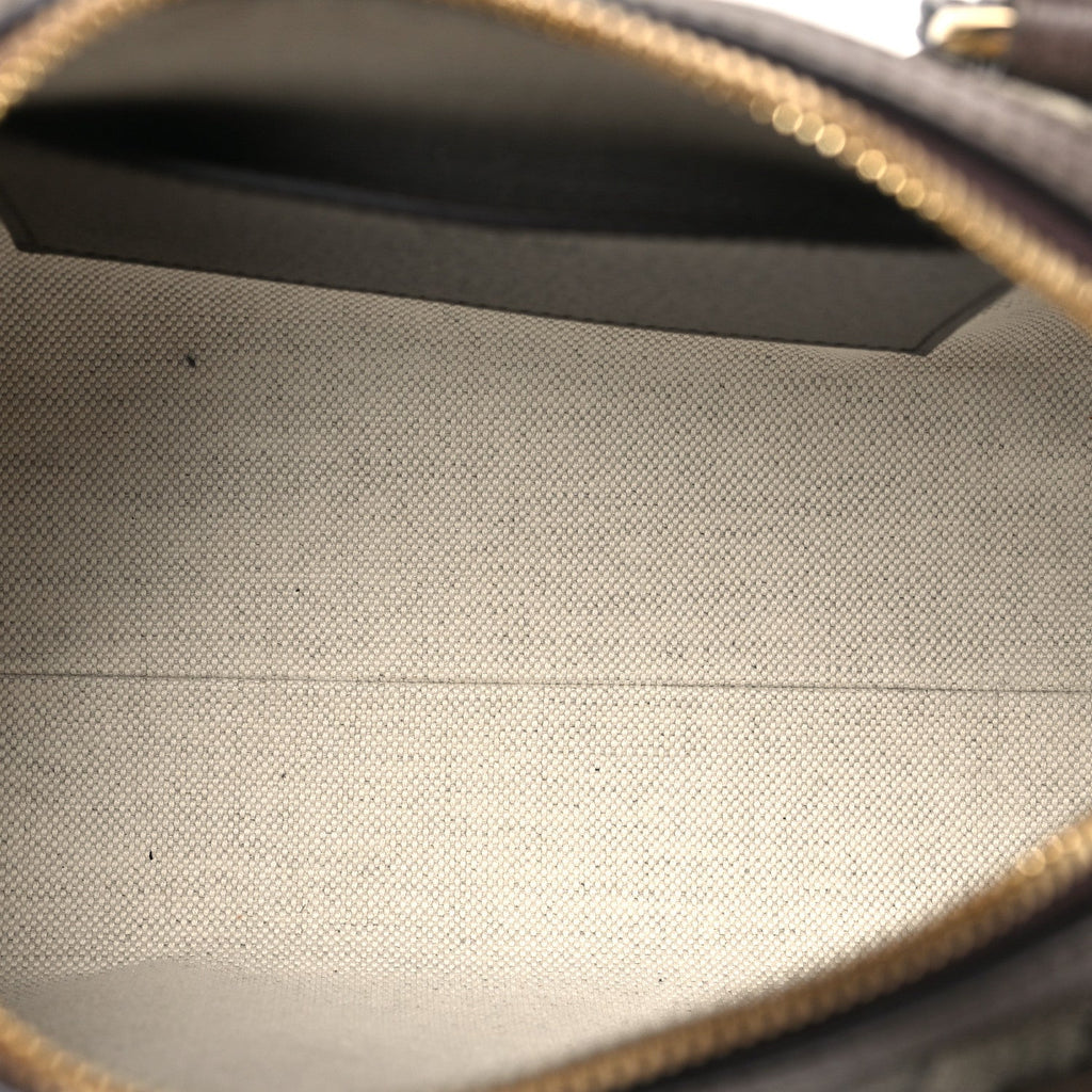 Gucci GG Supreme Monogram Textured Dollar Calfskin Web Mini Ophidia Top Handle Bowler Bag Beige Ebony New Acero