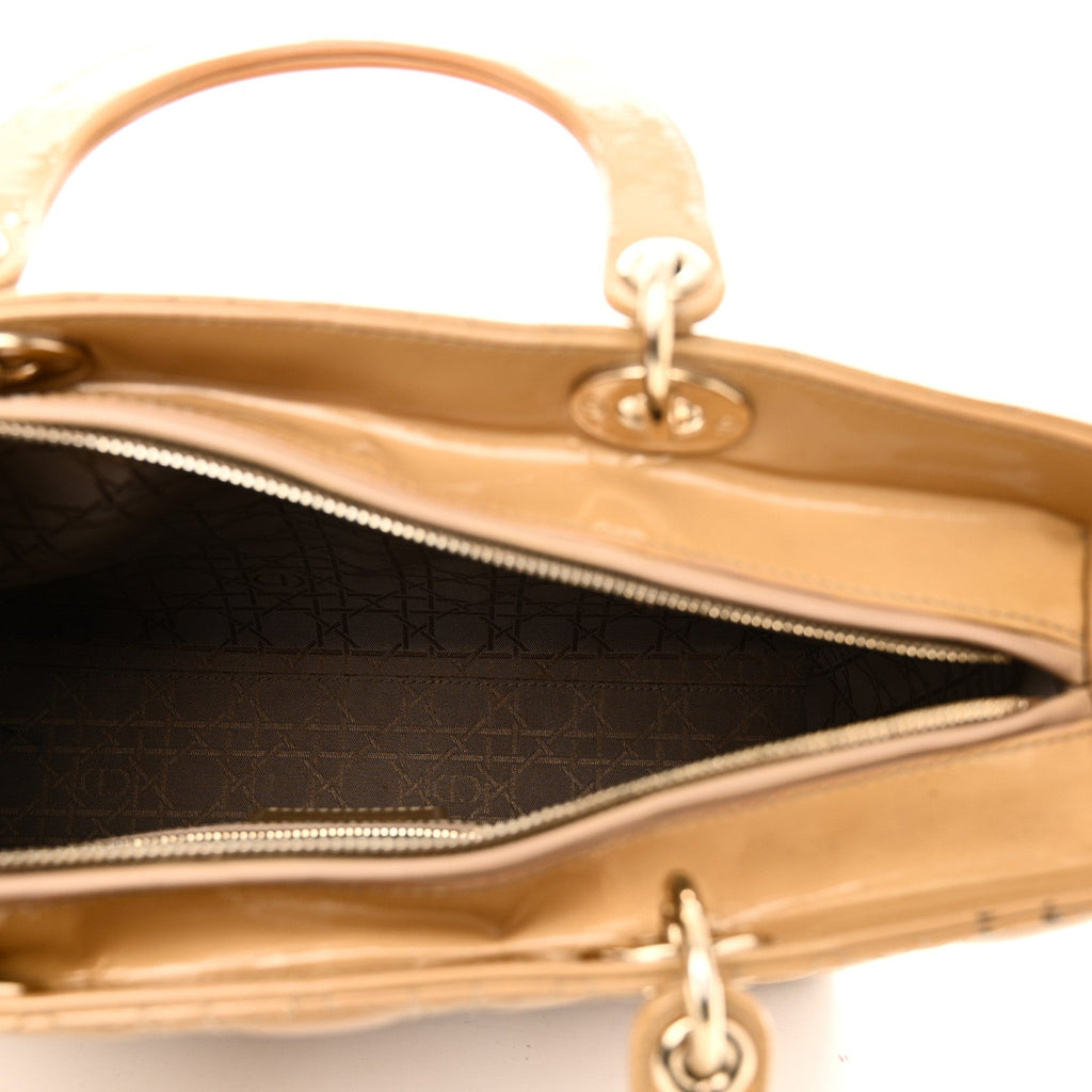 Christian Dior Patent Cannage Large Lady Dior Dark Beige