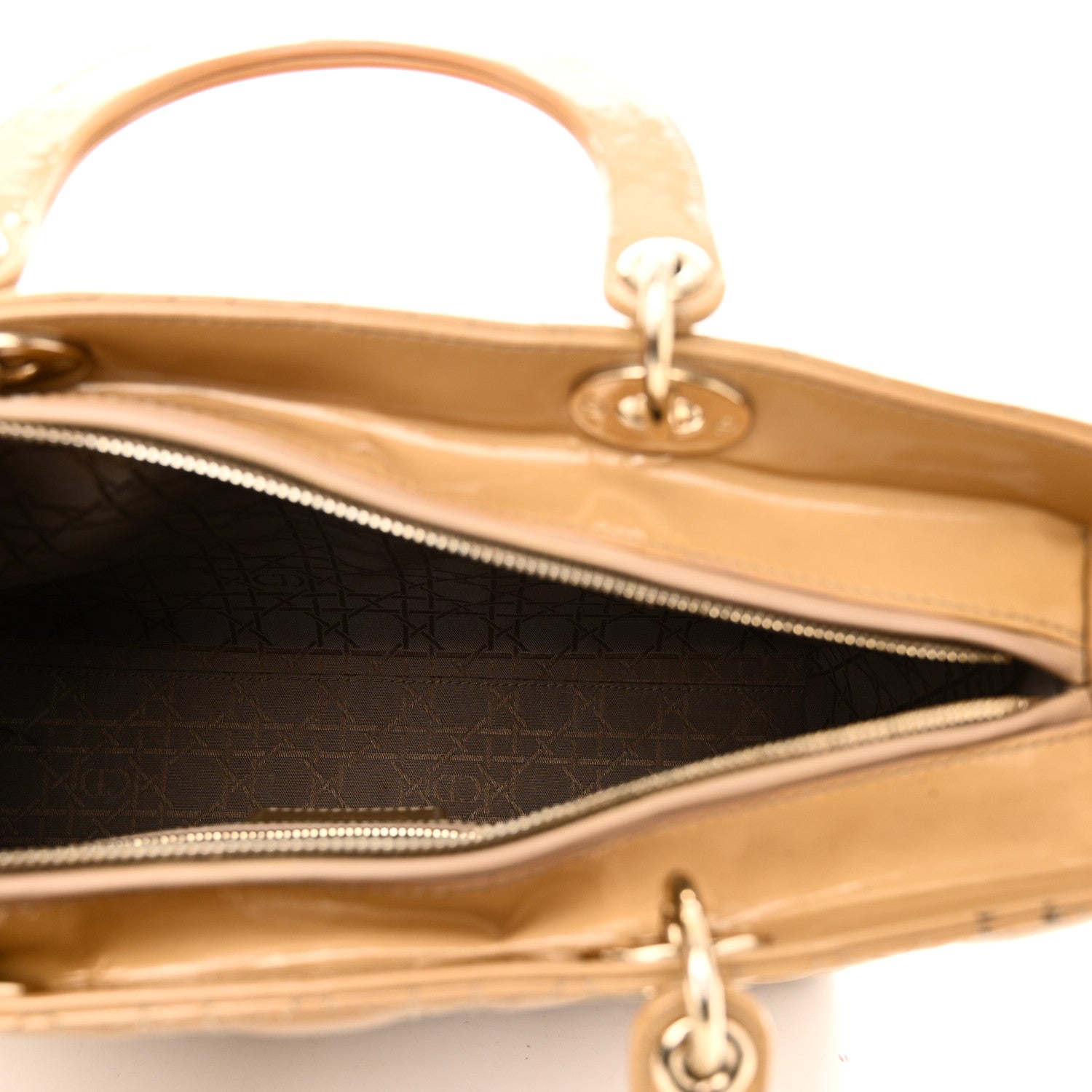 Christian Dior Patent Cannage Large Lady Dior Dark Beige