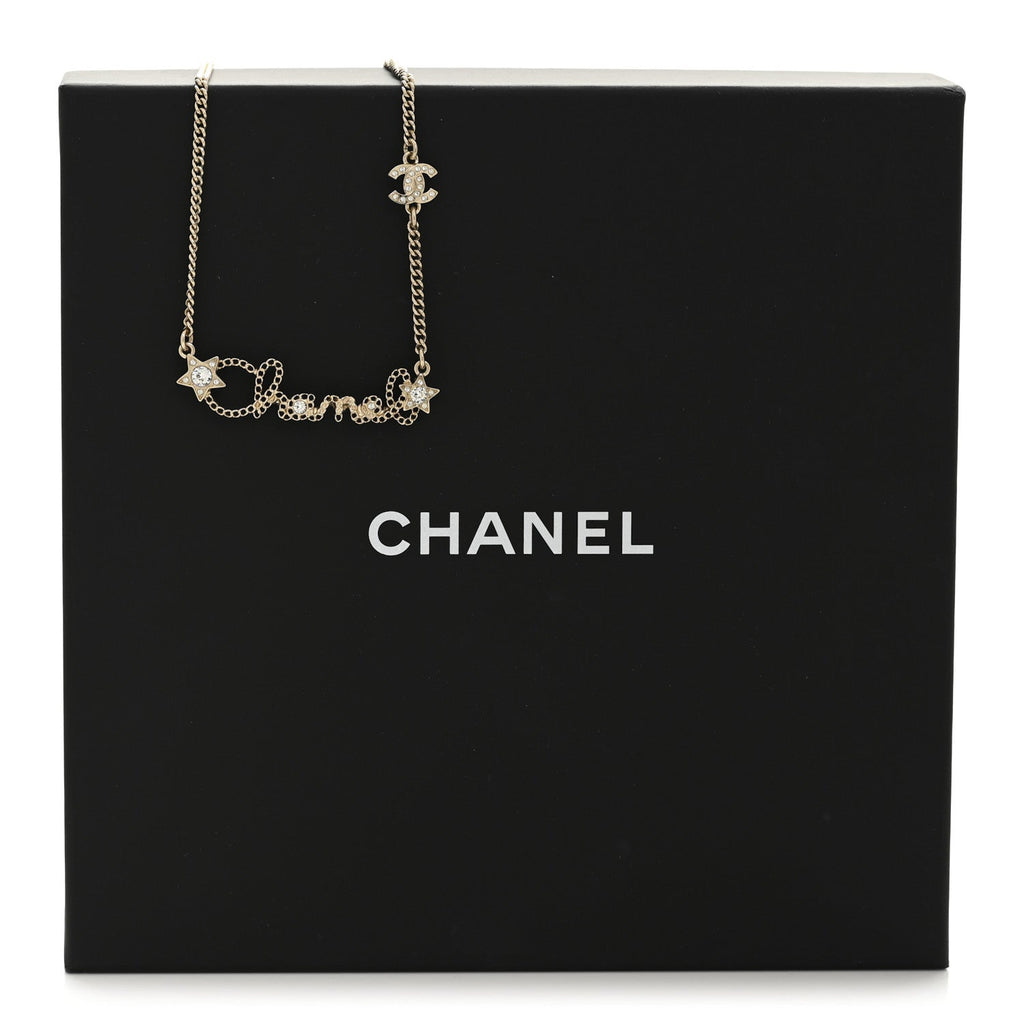 Metal Crystal Logo Star Necklace Gold