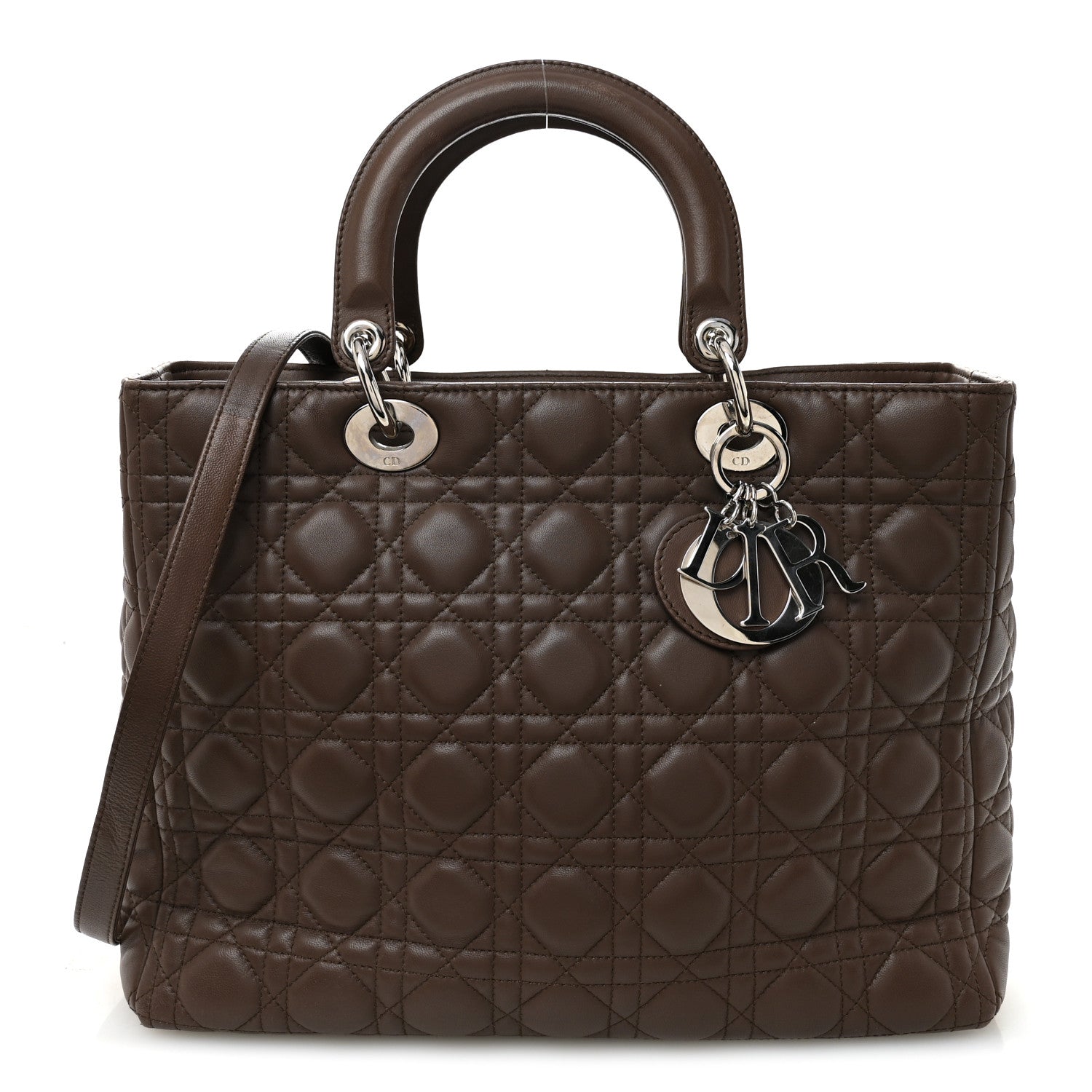 Christian Dior Lambskin Cannage Large Lady Dior Brown