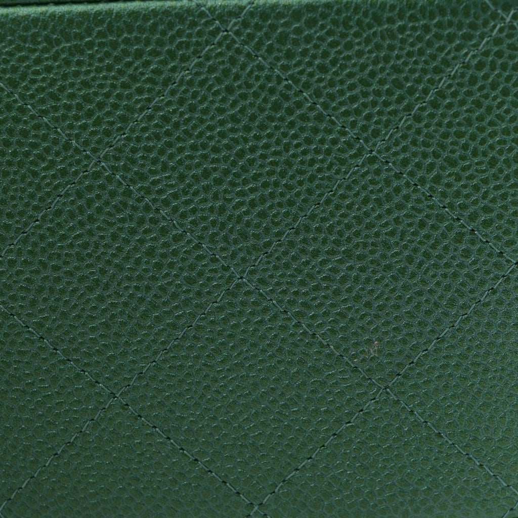 Chanel Metallic Caviar Quilted Jumbo Double Flap Green