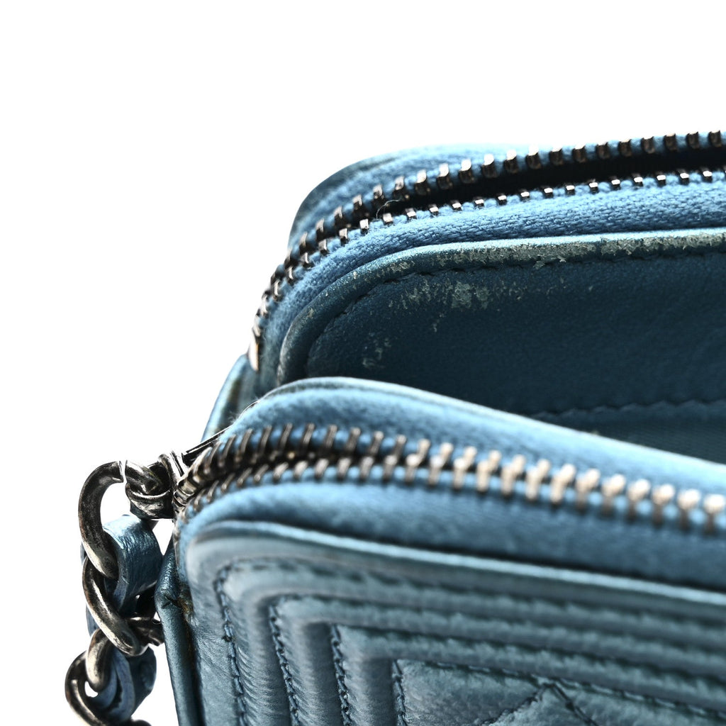 Chanel Metallic Caviar Quilted Small Boy Clutch With Chain Turquoise