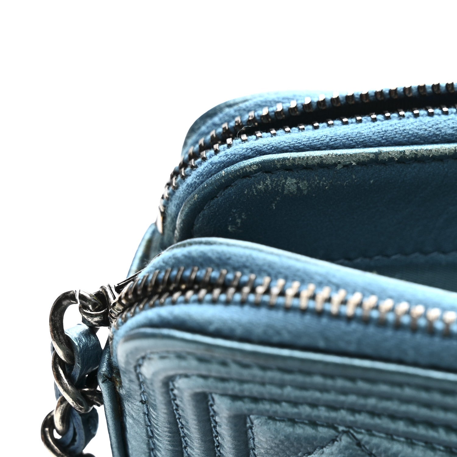 Chanel Metallic Caviar Quilted Small Boy Clutch With Chain Turquoise