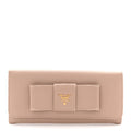 Prada Saffiano Fiocco Bow Continental Wallet Cammeo