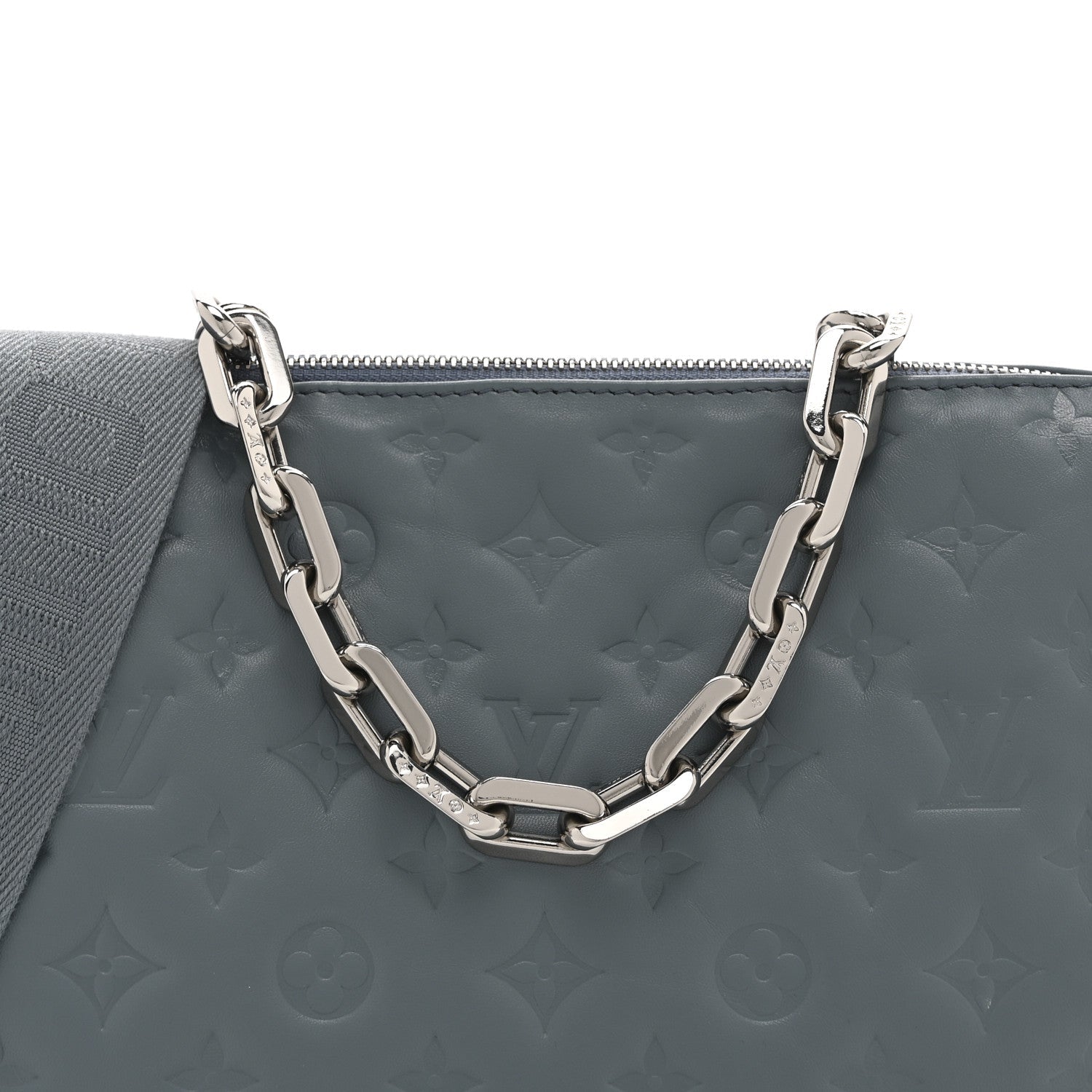 Louis Vuitton Lambskin Embossed Monogram Coussin PM Blue Glacier