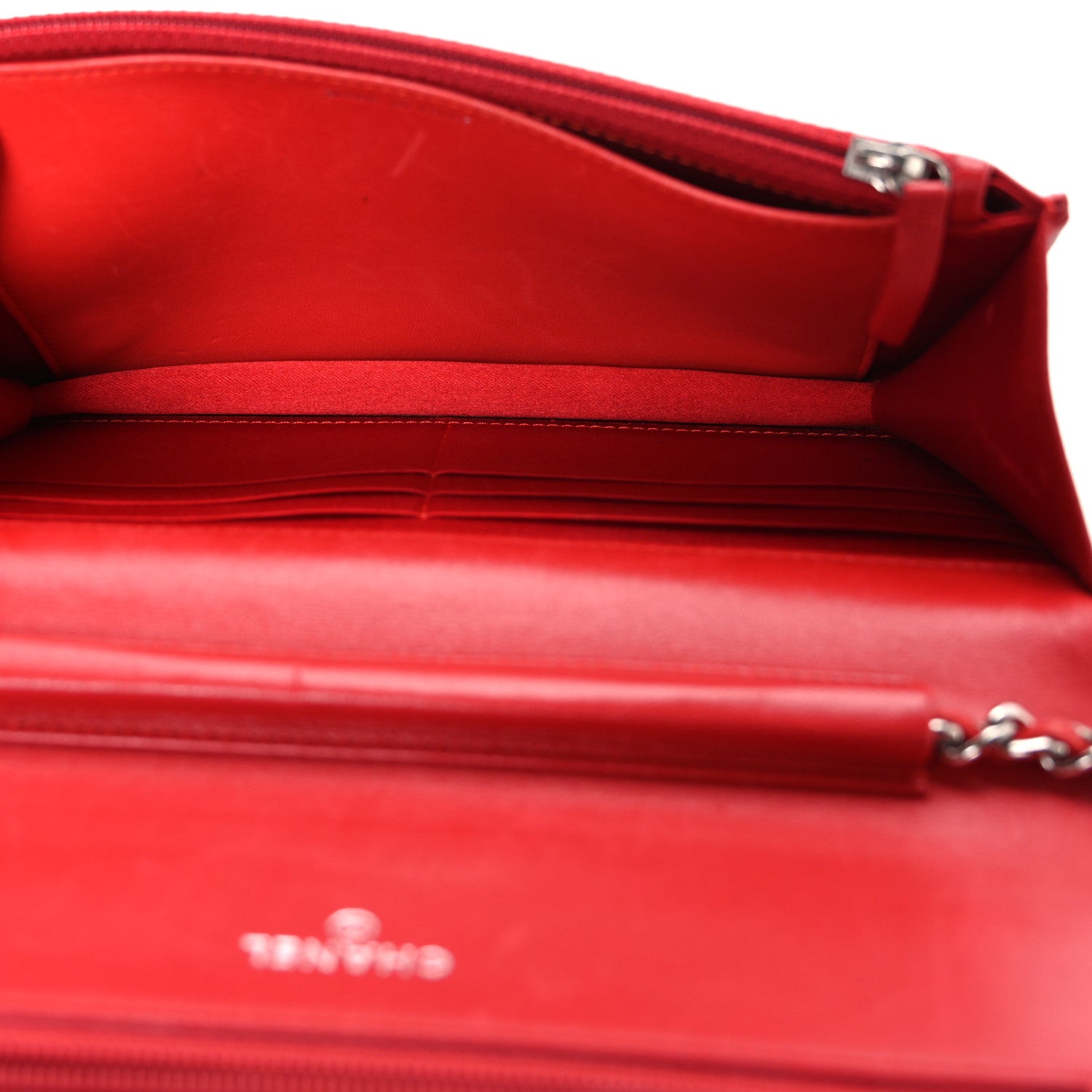 Chanel Lambskin Camellia Embossed Wallet on Chain WOC Red