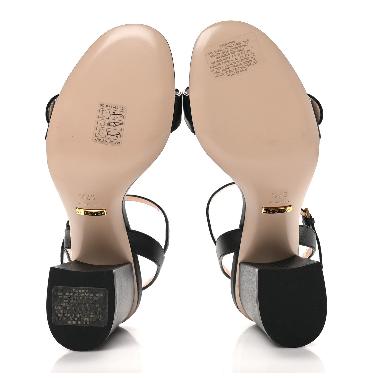 Gucci Lifford Calfskin GG Marmont Ankle Wrap 75mm Sandals 37.5 Black