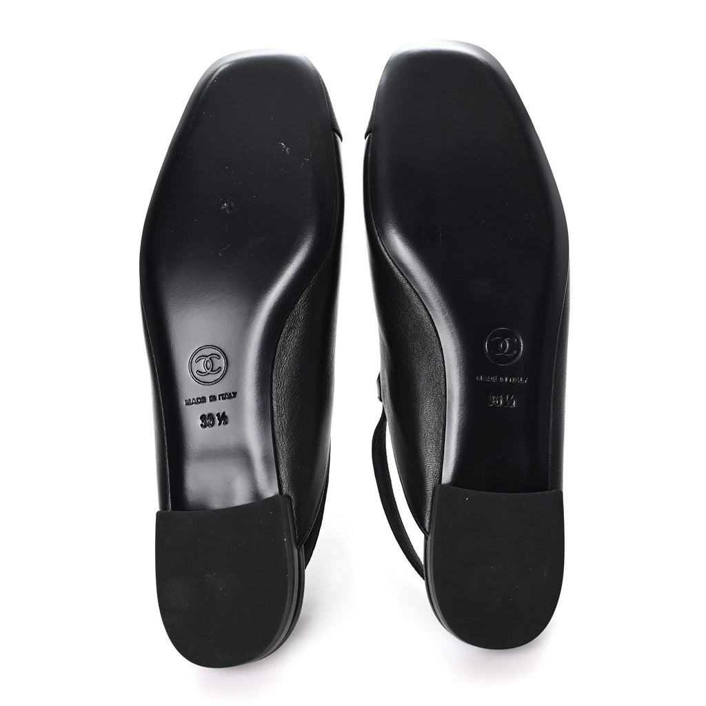 Lambskin Grosgrain Rounded Toe CC Slingback Flats 36.5 Black