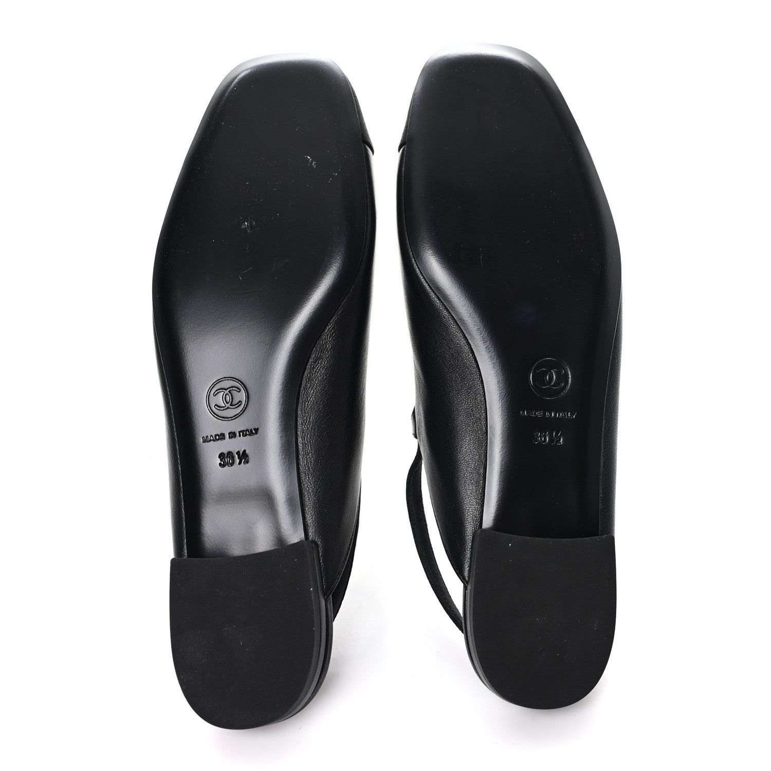 Lambskin Grosgrain Rounded Toe CC Slingback Flats 36.5 Black