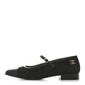 Chanel Suede Kidskin Lambskin Patent Calfskin Cap Toe CC Mary Jane Flats 39.5 Black