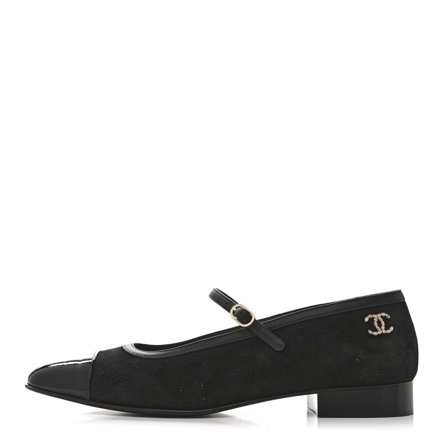 Chanel Suede Kidskin Lambskin Patent Calfskin Cap Toe CC Mary Jane Flats 39.5 Black
