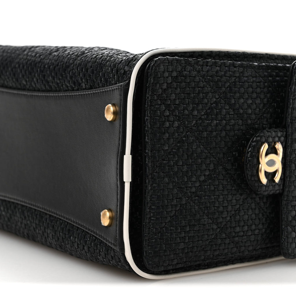 Chanel Braided Raffia Calfskin Small Chanel 25 Handbag Black White