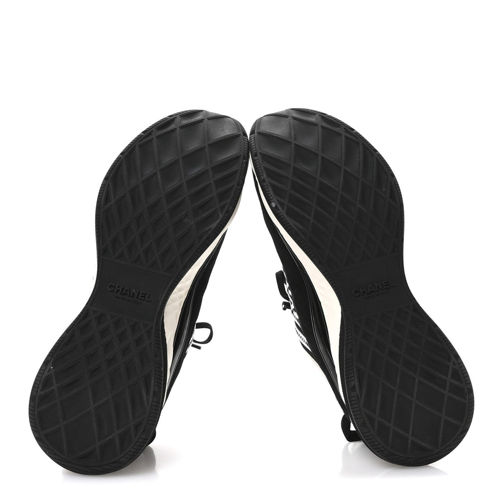 Fabric Suede Calfskin Sneakers 41 Black Beige White