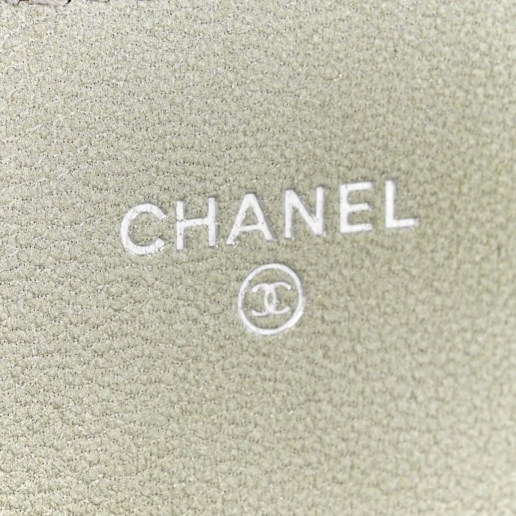 Chanel Metallic Goatskin Quilted Ombre Phone Holder Wallet on Removable Chain Grey Green