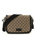 Gucci Monogram Flap Messenger Bag Beige Dark Brown
