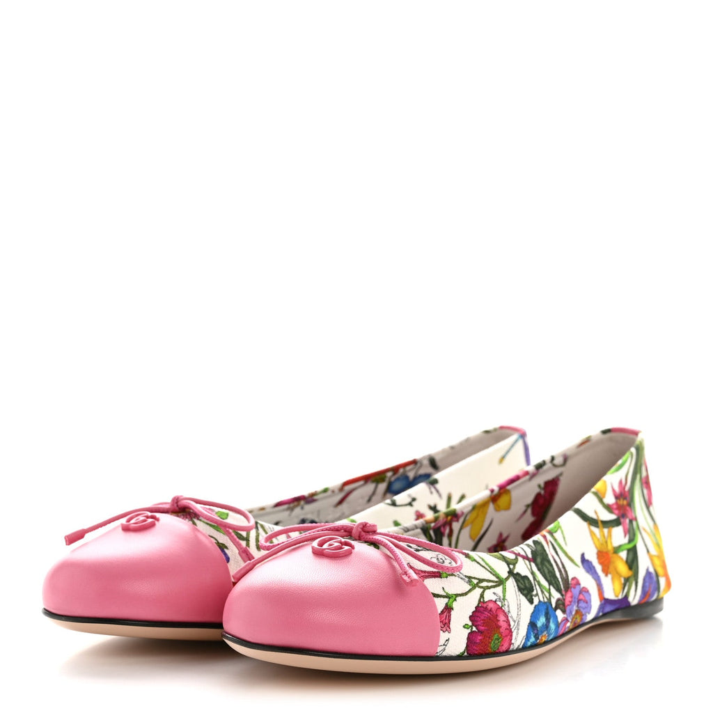 Gucci Sepang Flora Faded Canvas GG Marmont Ballerina Flats 38.5 White Multicolor Knit Rose