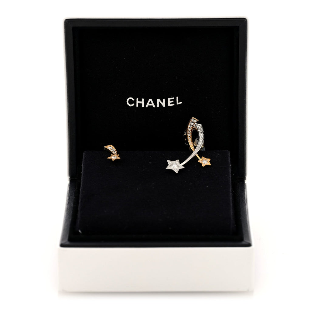 18K Yellow White Gold Diamond Etoile Filante Earrings
