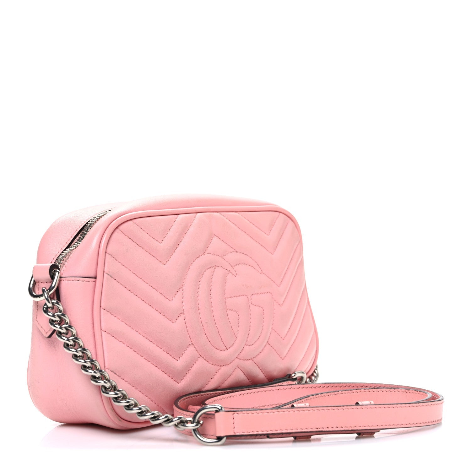 Gucci Calfskin Matelasse Small GG Marmont Chain Shoulder Bag Wild Rose