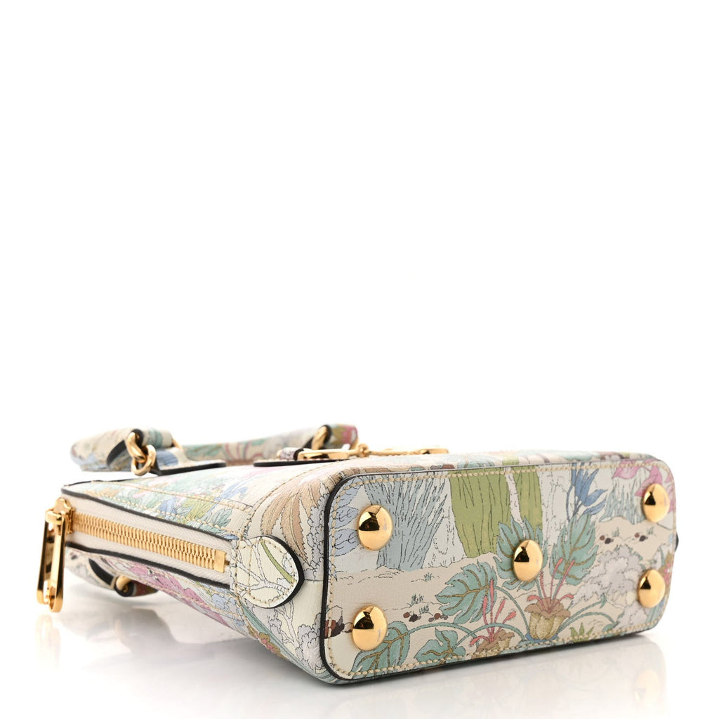 Gucci New Shangai Calfskin Tiger Savanah Web Mini Horsebit 1955 Top Handle Bag Chalky White Multicolor
