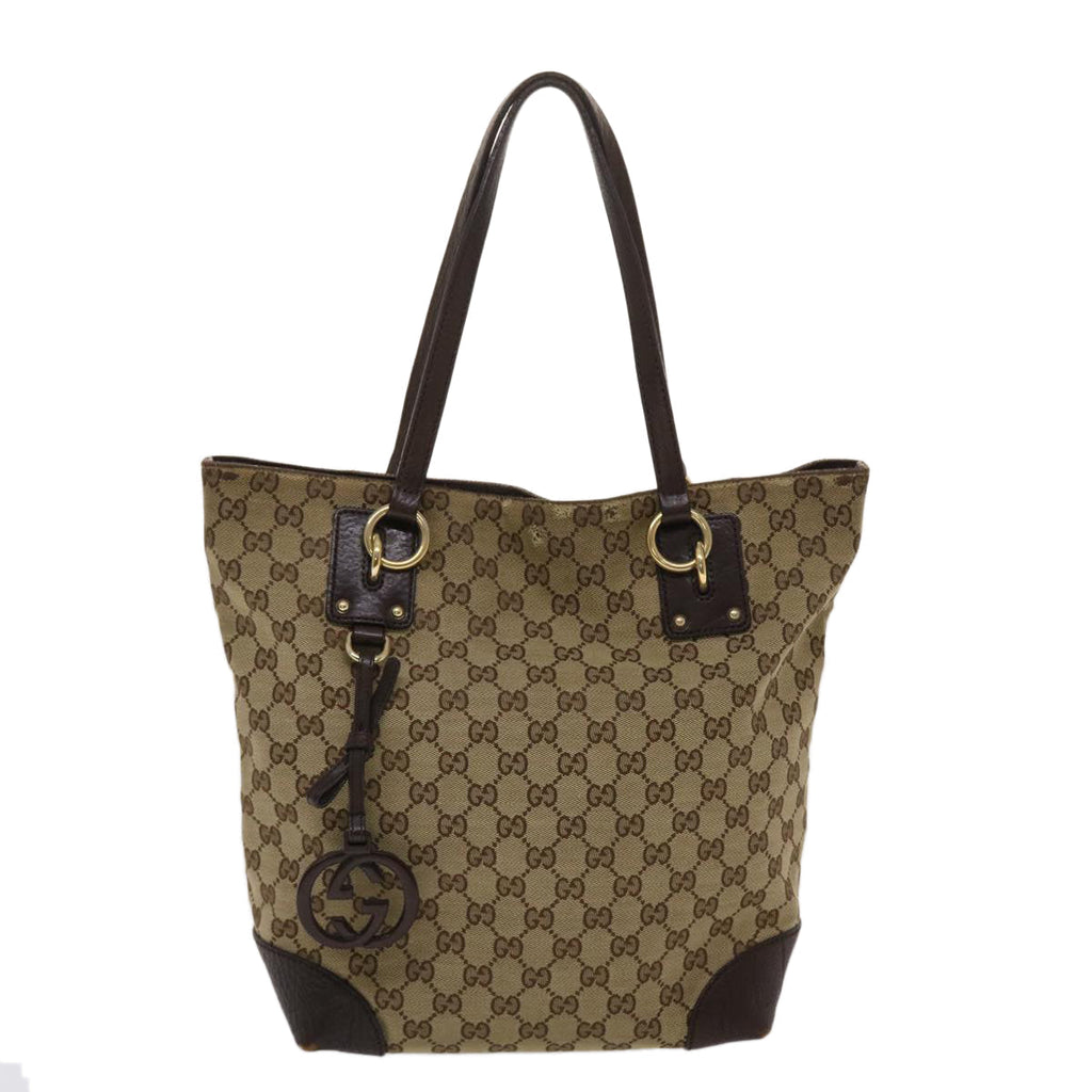 GUCCI GG Canvas Tote Bag Beige Dark Brown  49048
