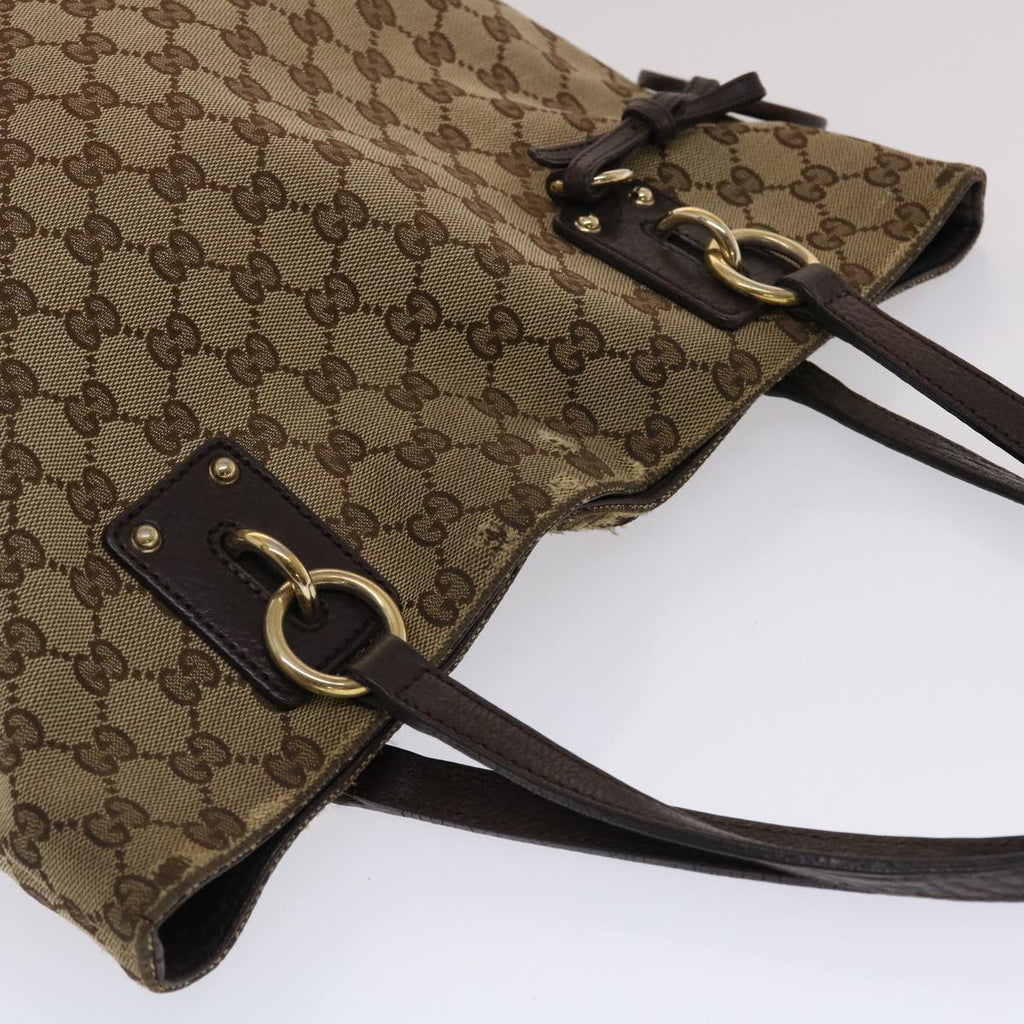 GUCCI GG Canvas Tote Bag Beige Dark Brown  49048