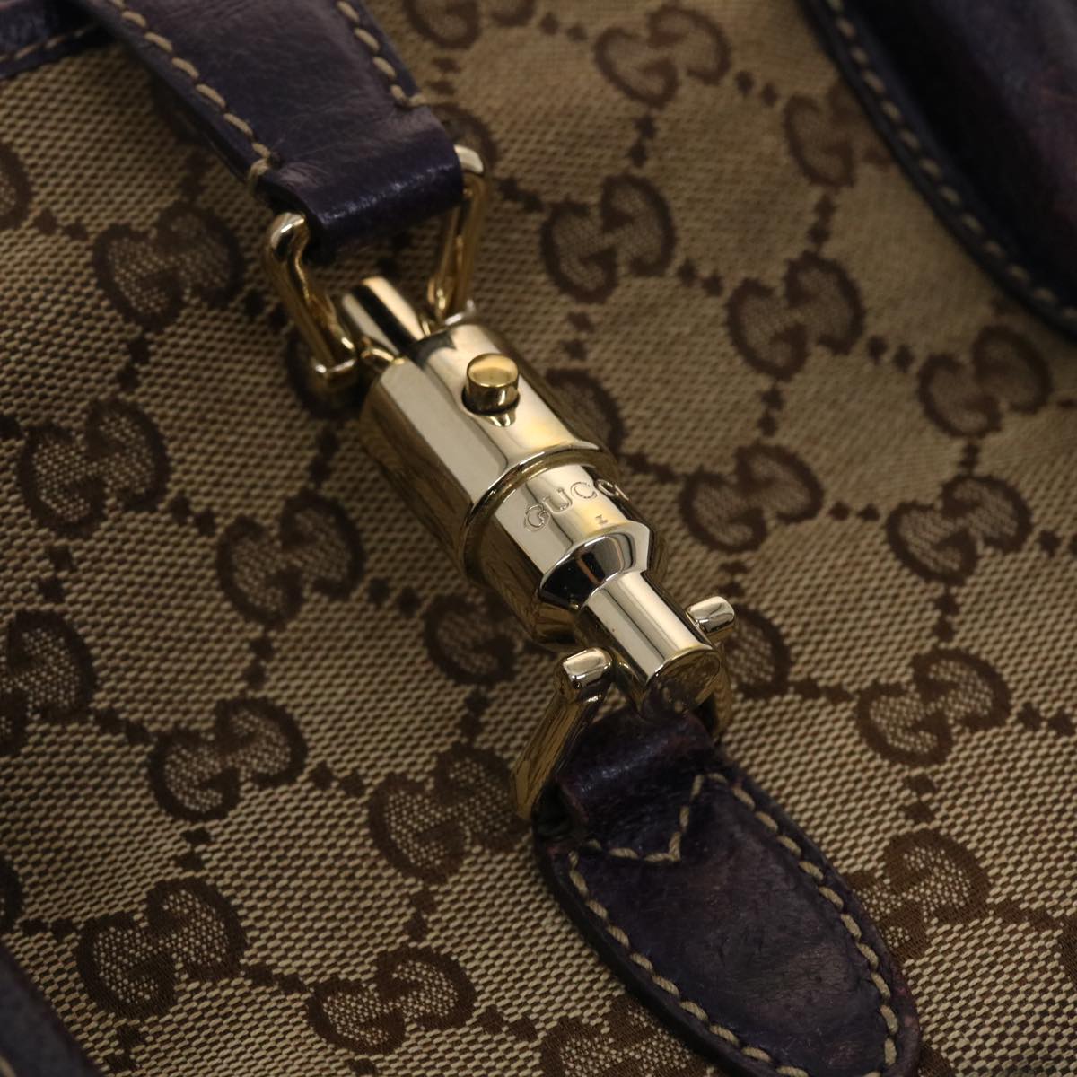 GUCCI GG Canvas Jackie Tote Bag Beige Purple  49056