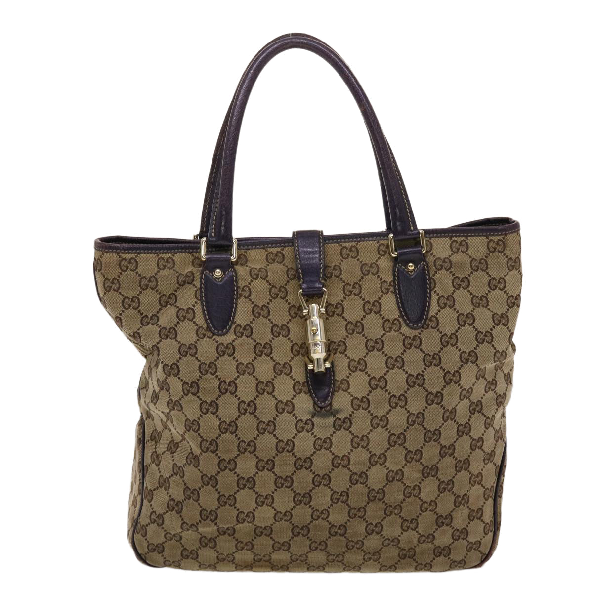 GUCCI GG Canvas Jackie Tote Bag Beige Purple  49056