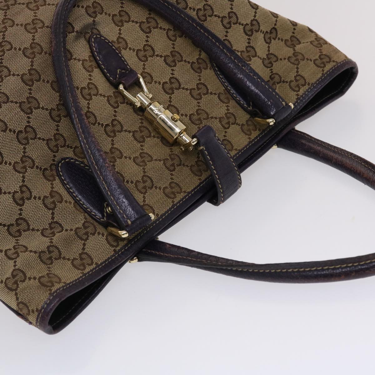 GUCCI GG Canvas Jackie Tote Bag Beige Purple  49056