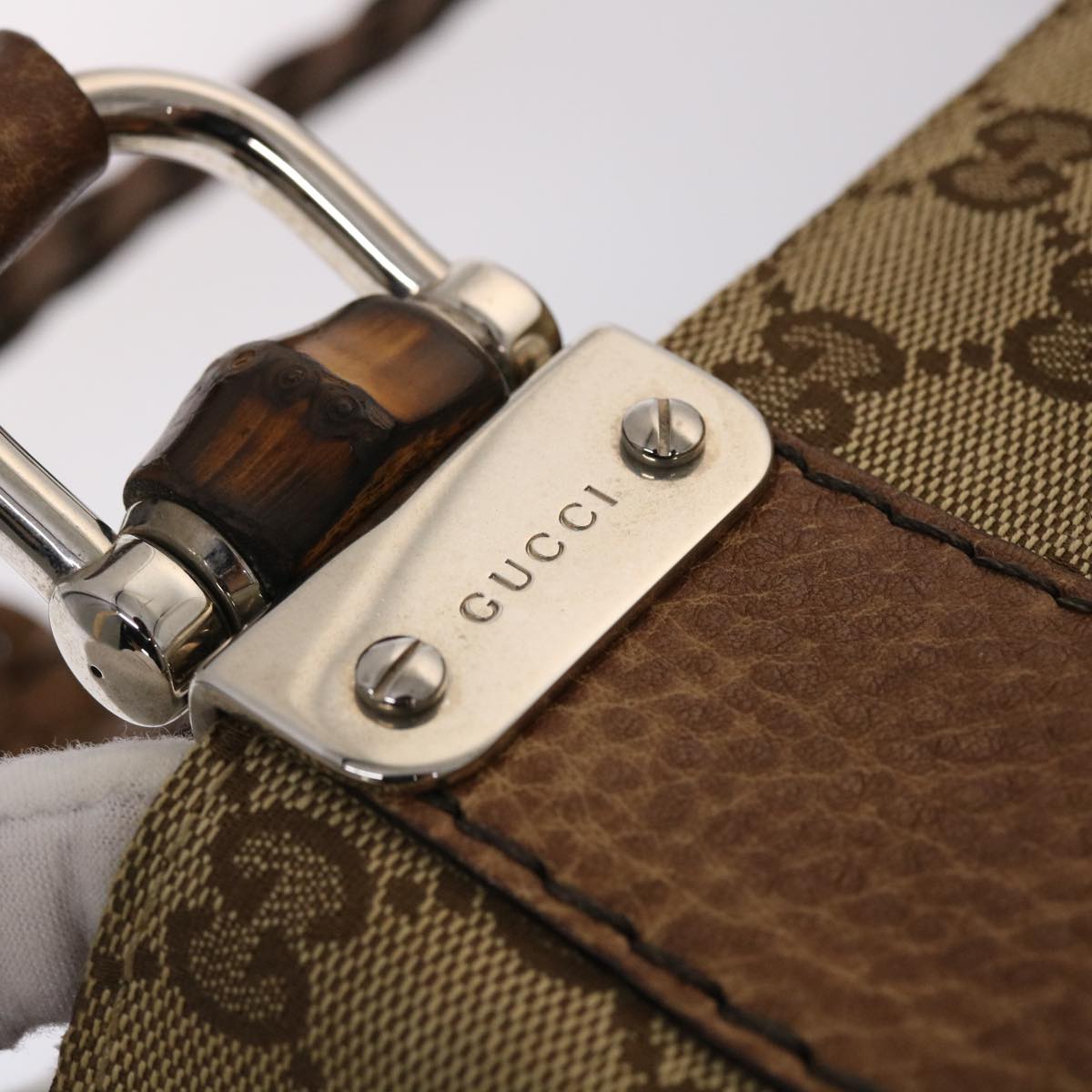 GUCCI GG Canvas Bamboo Tote Bag Beige Brown  49058