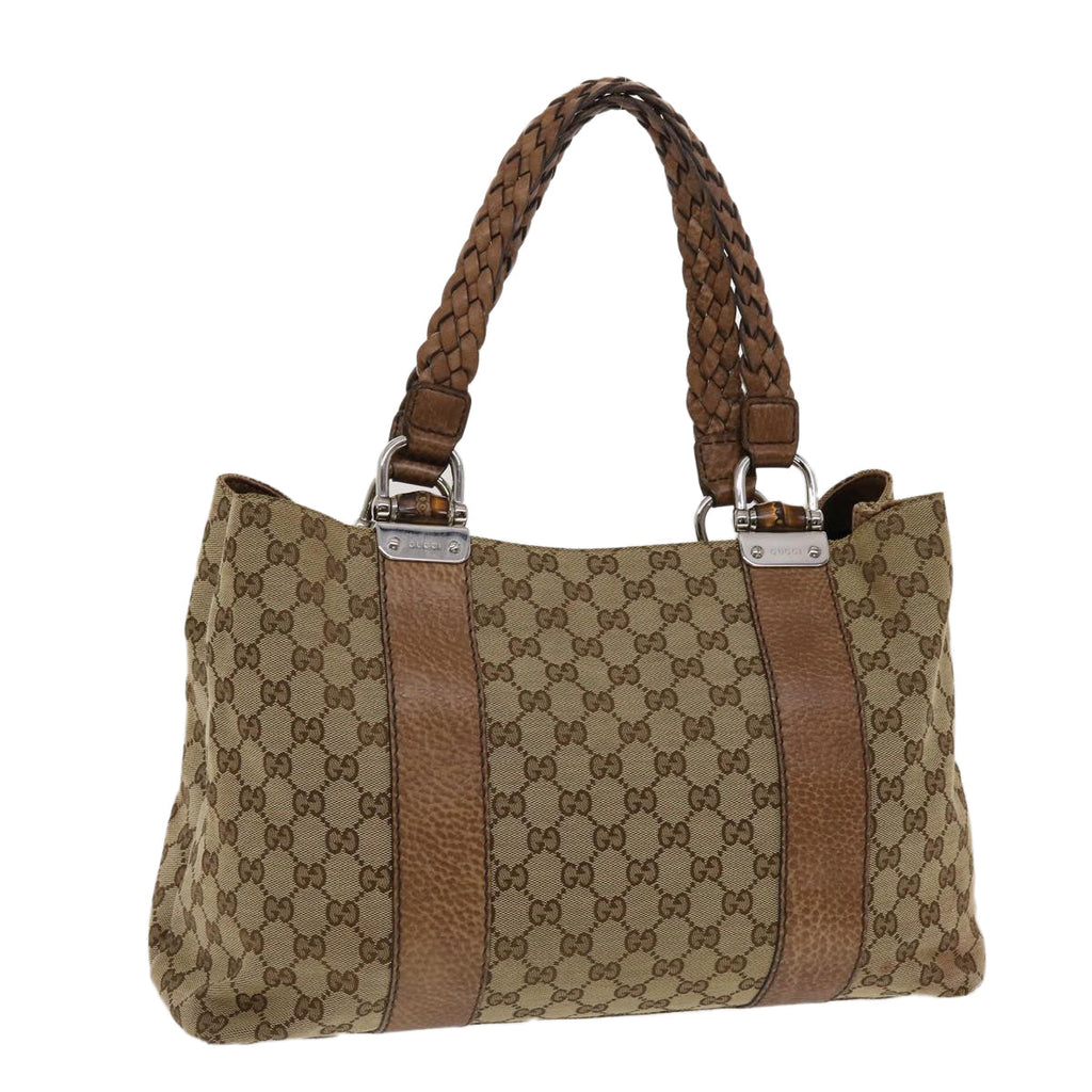 GUCCI GG Canvas Bamboo Tote Bag Beige Brown  49058