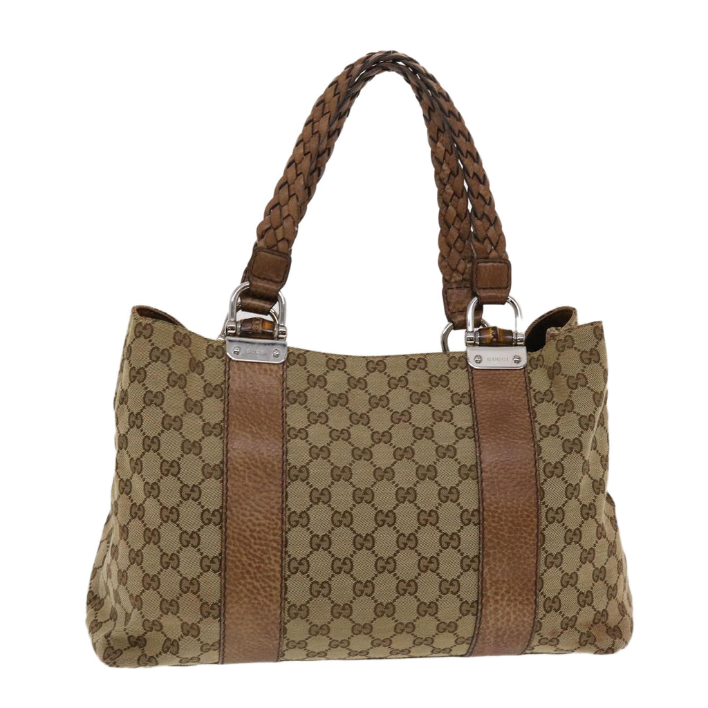 GUCCI GG Canvas Bamboo Tote Bag Beige Brown  49058