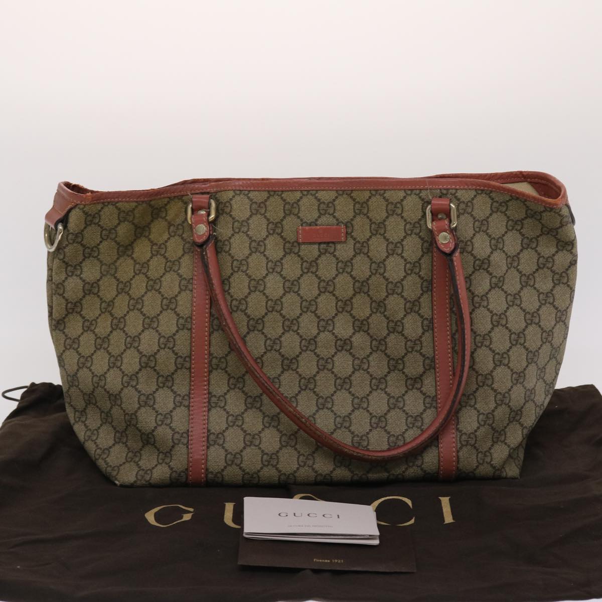GUCCI GG Canvas Tote Bag PVC Leather Beige Pink  49060