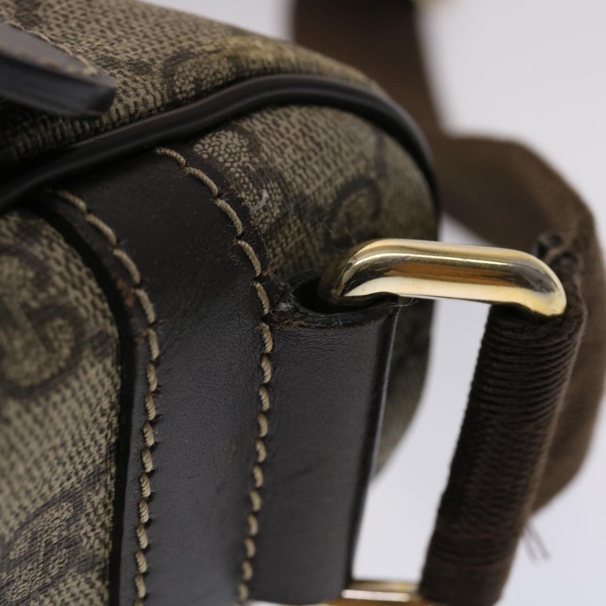 GUCCI GG Canvas Shoulder Bag PVC Leather Beige Dark Brown  49064