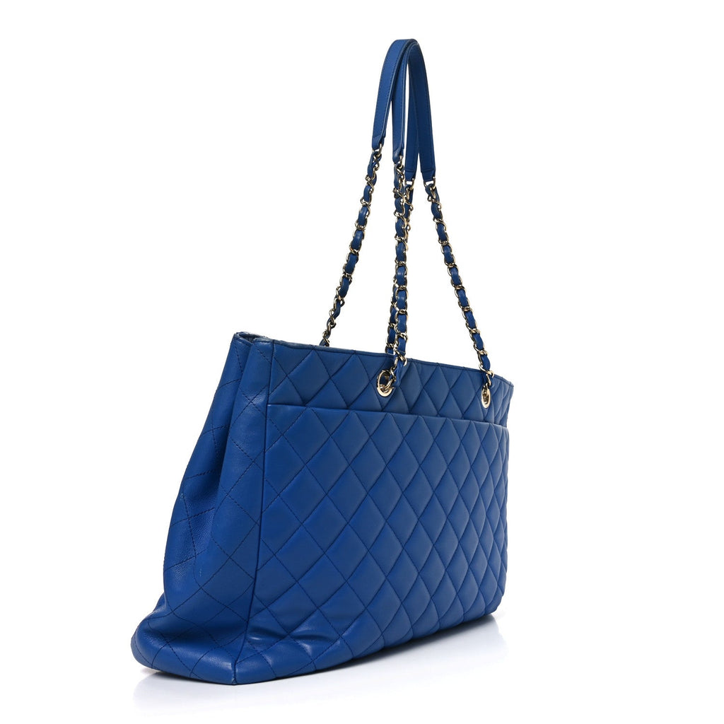 Chanel Calfskin Quilted Large CC Shopping Tote Blue