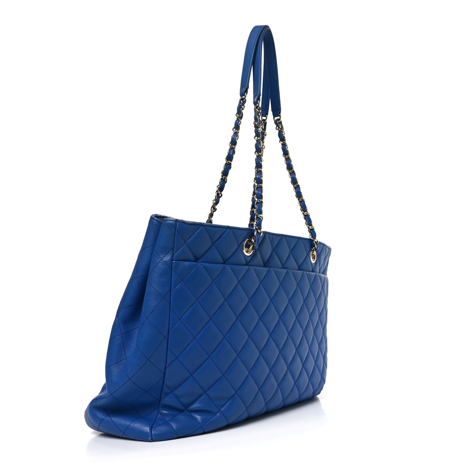 Chanel Calfskin Quilted Large CC Shopping Tote Blue