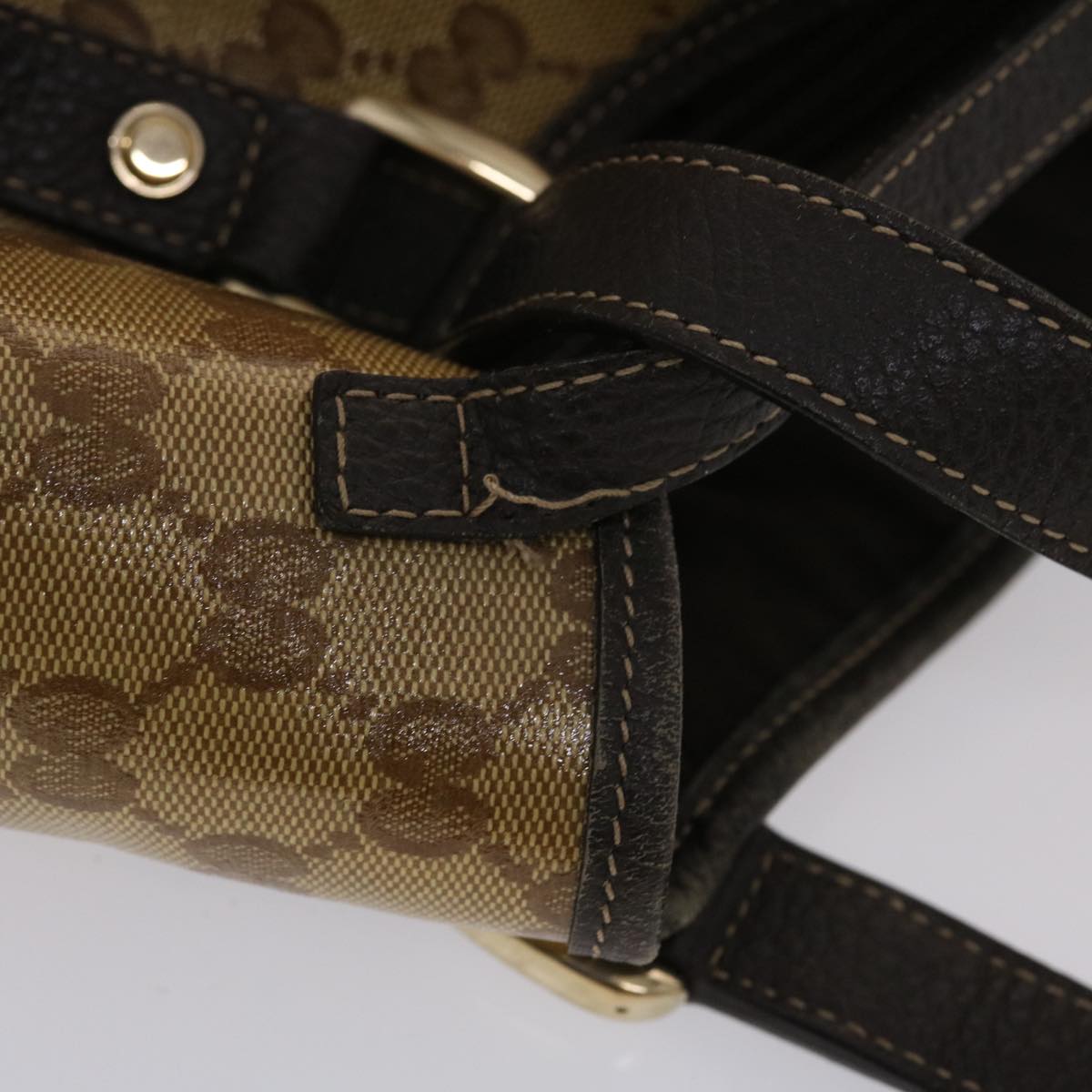GUCCI GG Canvas Hand Bag Coated Canvas Beige Dark Brown  49071