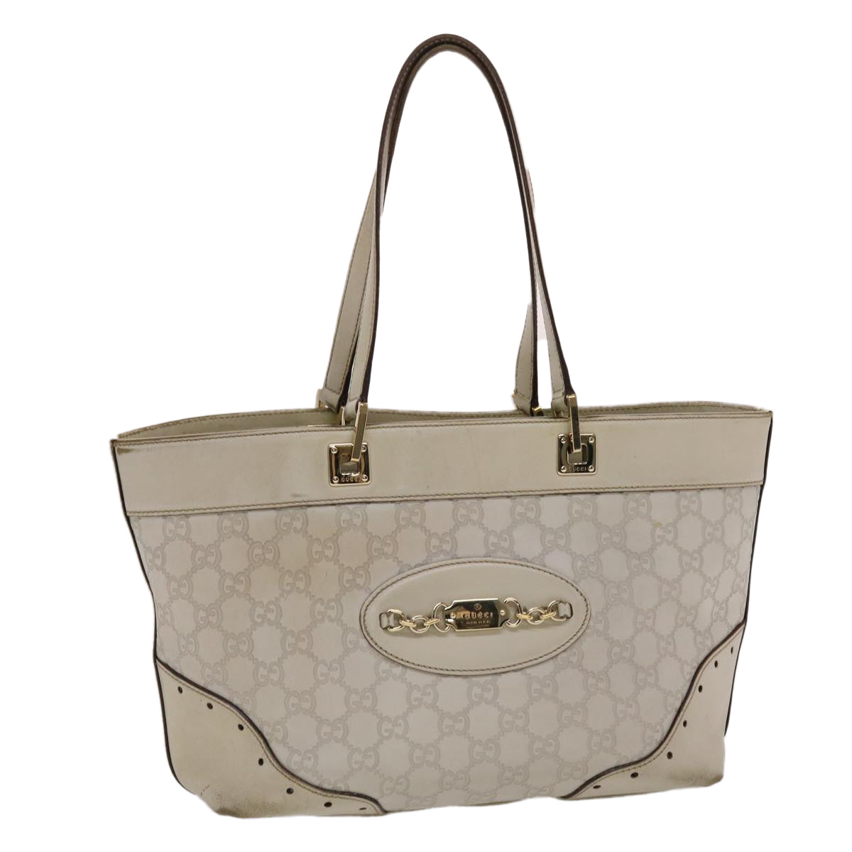 GUCCI  Shima Tote Bag Leather White  49072