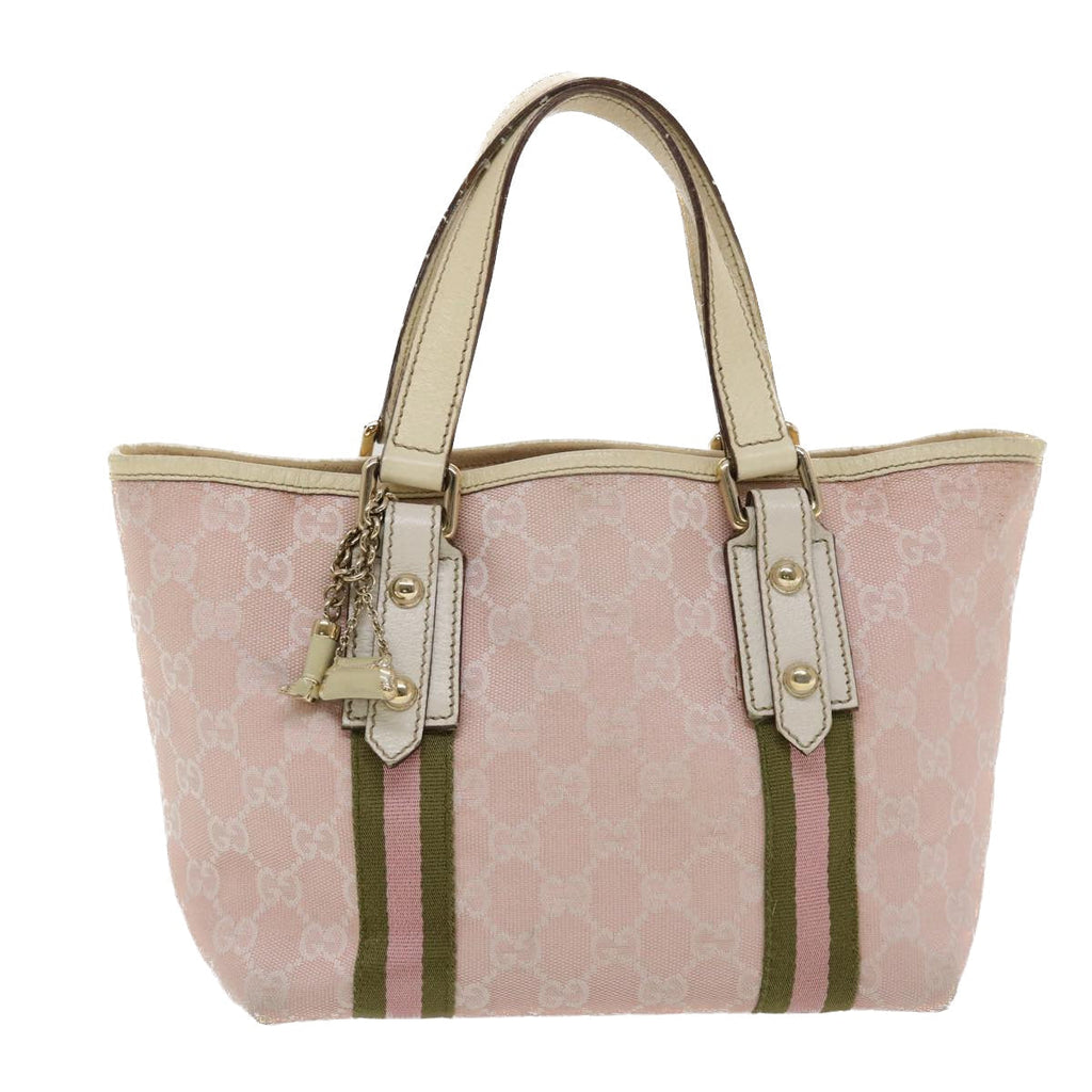 GUCCI GG Canvas Sherry Line Hand Bag Pink White Green  49075