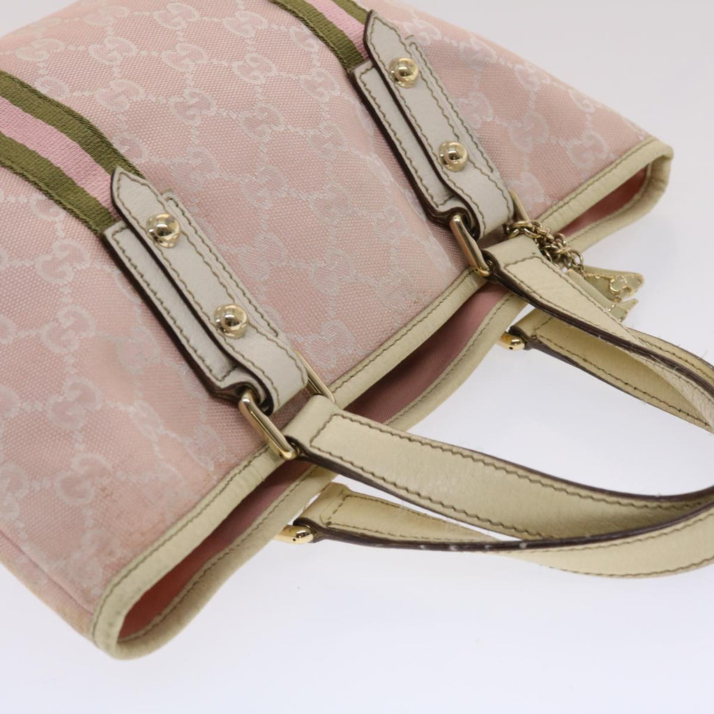 GUCCI GG Canvas Sherry Line Hand Bag Pink White Green  49075