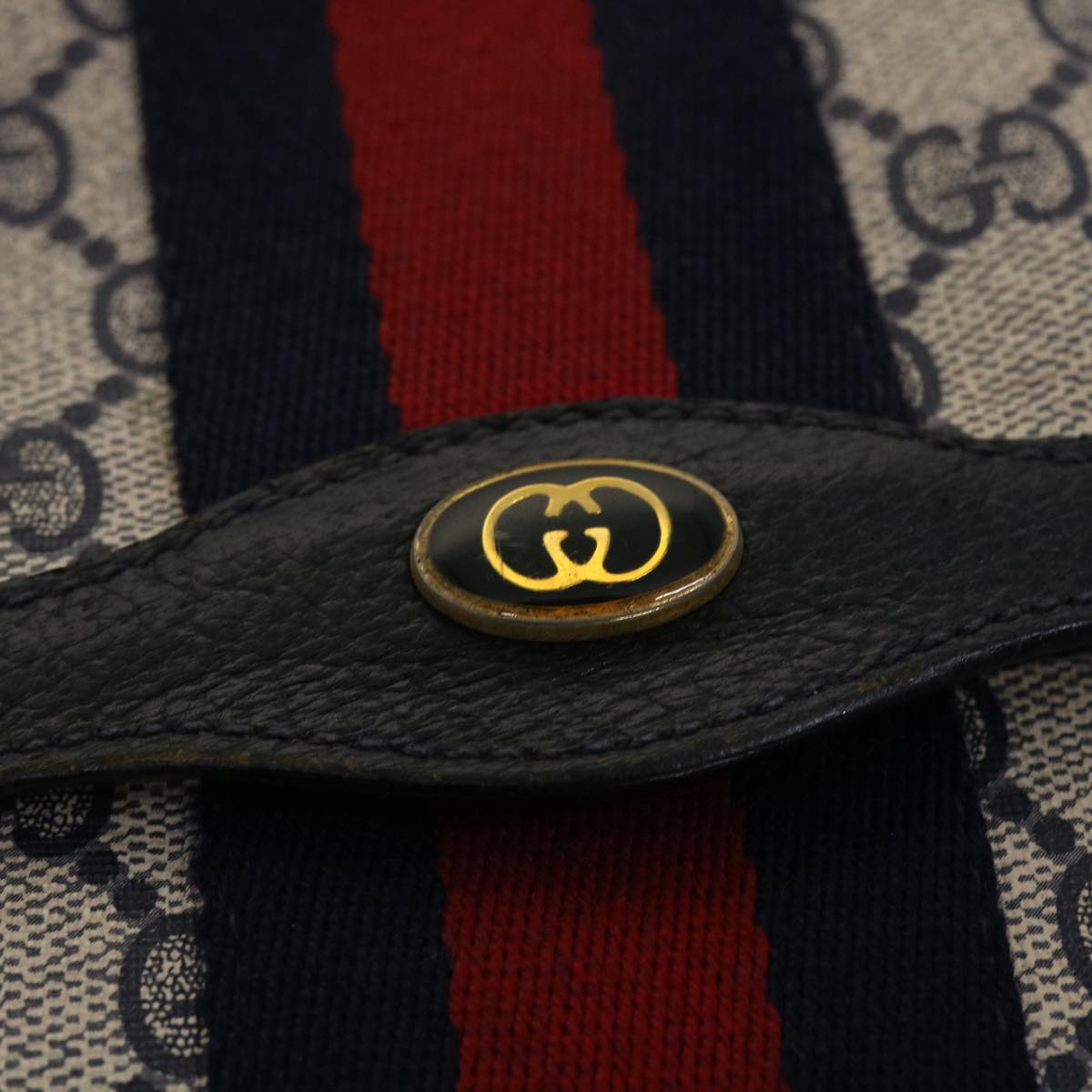 GUCCI GG Canvas Sherry Line Clutch Bag PVC Leather Navy Red  49081