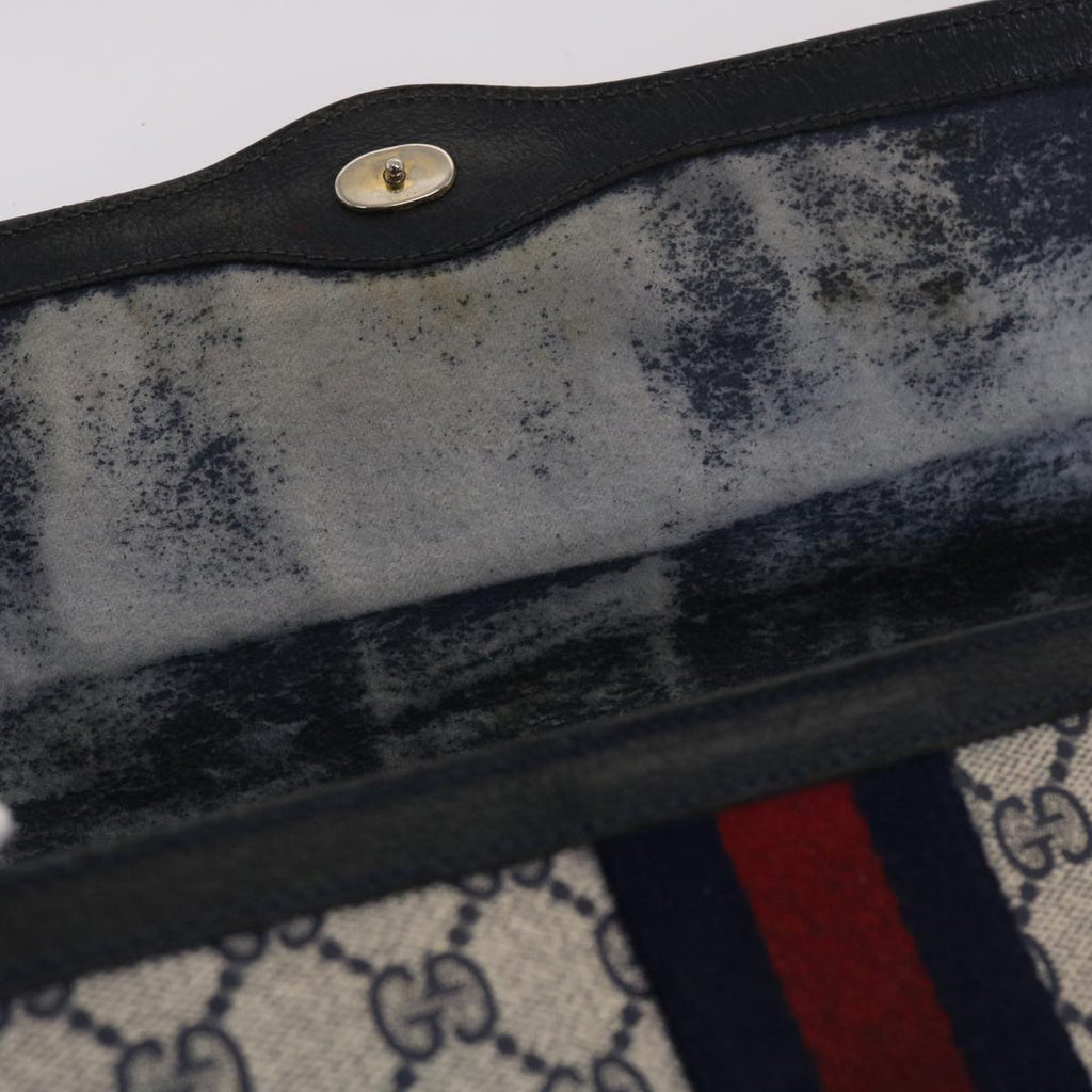 GUCCI GG Canvas Sherry Line Clutch Bag PVC Leather Navy Red  49081