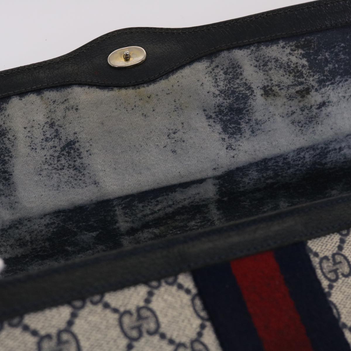GUCCI GG Canvas Sherry Line Clutch Bag PVC Leather Navy Red  49081