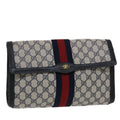 GUCCI GG Canvas Sherry Line Clutch Bag PVC Leather Navy Red  49081
