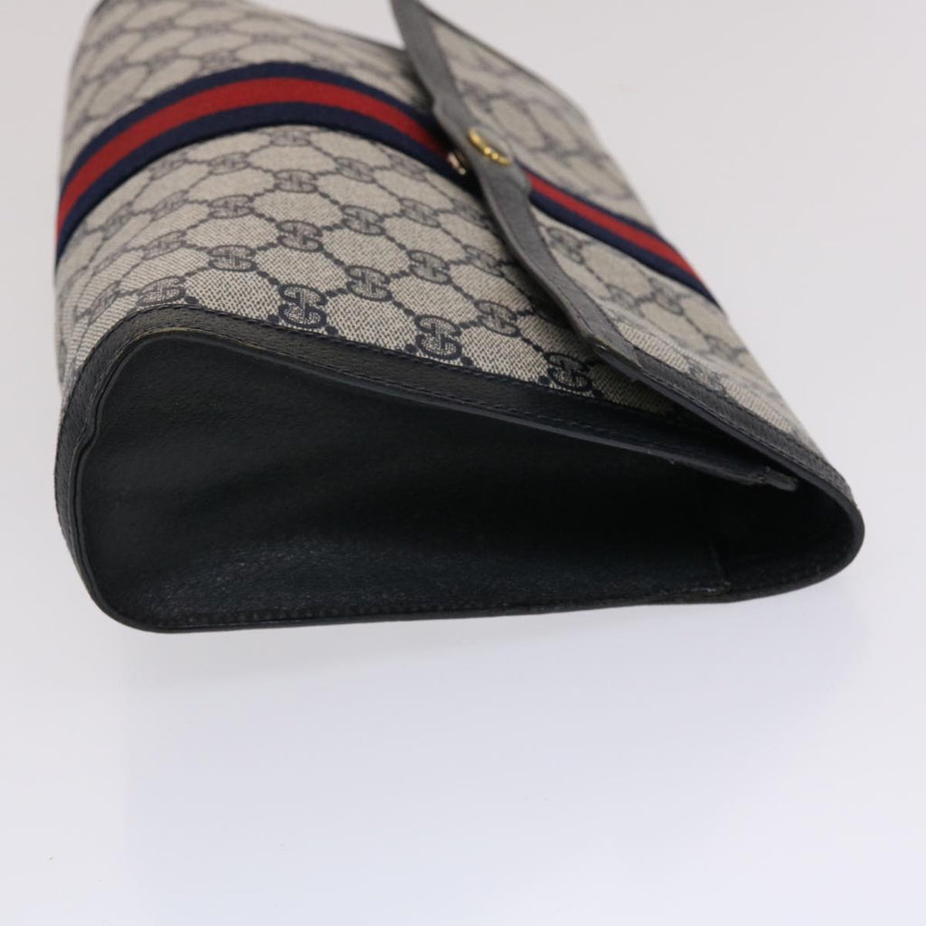 GUCCI GG Canvas Sherry Line Clutch Bag PVC Leather Navy Red  49081