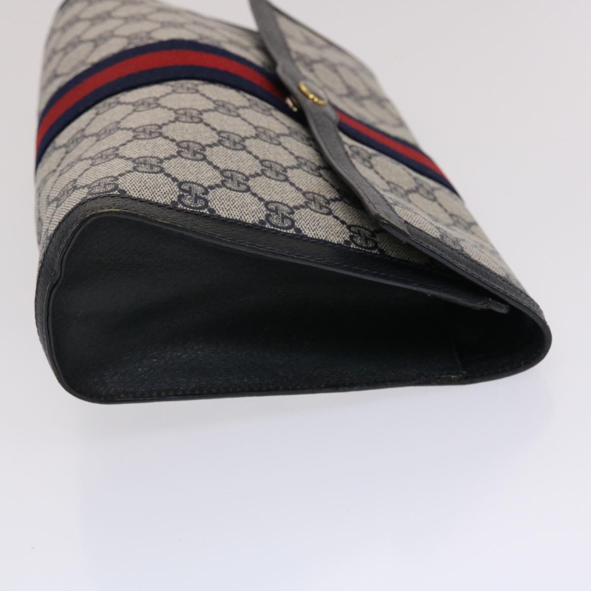 GUCCI GG Canvas Sherry Line Clutch Bag PVC Leather Navy Red  49081