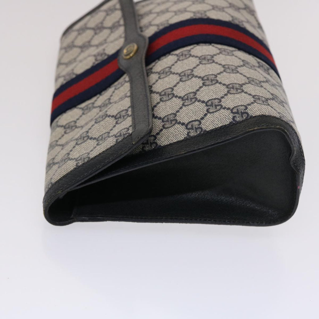 GUCCI GG Canvas Sherry Line Clutch Bag PVC Leather Navy Red  49081