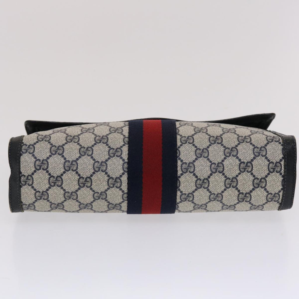 GUCCI GG Canvas Sherry Line Clutch Bag PVC Leather Navy Red  49081
